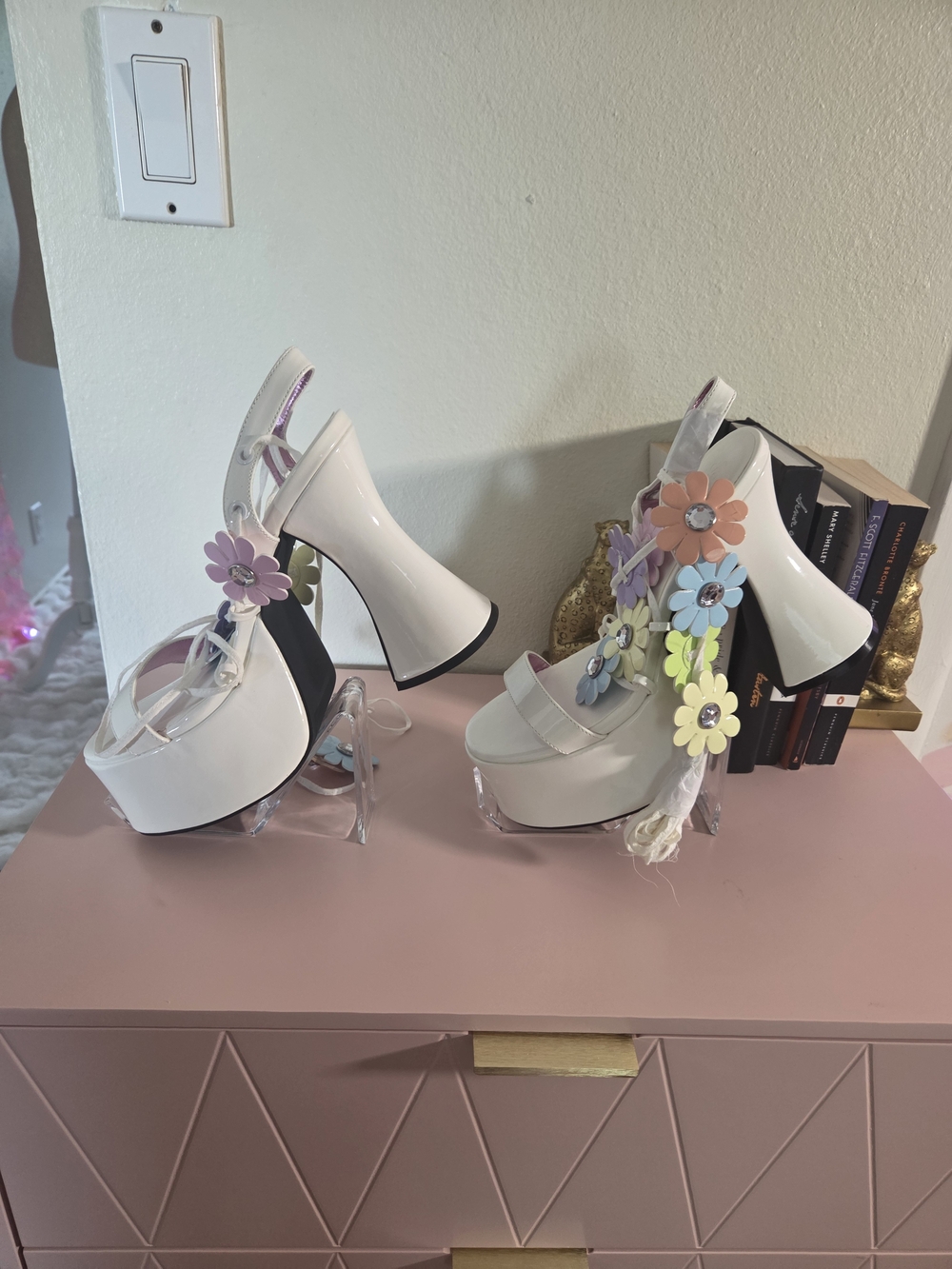Sugar Thrillz White Patent Platform Heels with Pastel Flower Appliqués - Picture 6 of 8
